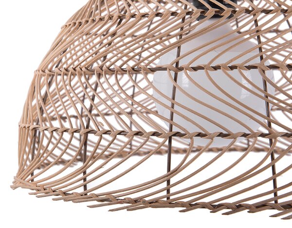 Závesná lampa prírodná béžová ratan syntetický materiál tvar zvona na strop boho štýl obývačka jedáleň