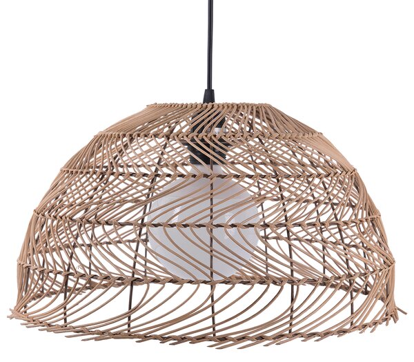 Závesná lampa prírodná béžová ratan syntetický materiál tvar zvona na strop boho štýl obývačka jedáleň