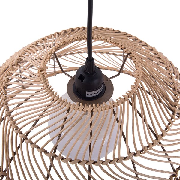 Závesná lampa prírodná béžová ratan syntetický materiál tvar zvona na strop boho štýl obývačka jedáleň