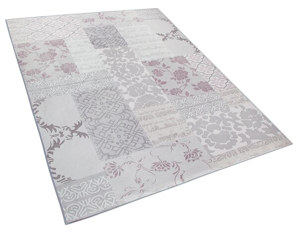 Koberec sivá ružová polyester 160 x 230 cm obdĺžnikový tvar orientálny patchworkový vzor moderný vintage štýl obývačka spálňa
