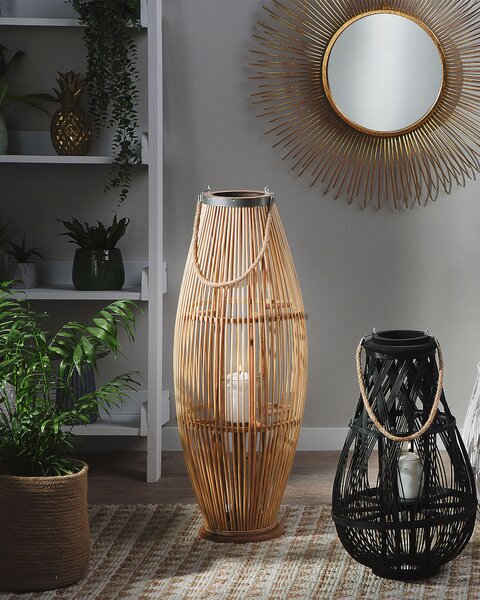 Lampáš prírodný z bambusového dreva výška 84 cm s držiakom na sviečku do interiéru a exteriéru škandinávsky boho štýl