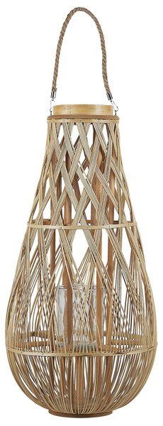 Lampáš svetlé bambusové drevo 77 cm izbový vonkajší so skleneným držiakom na sviečku škandinávsky boho