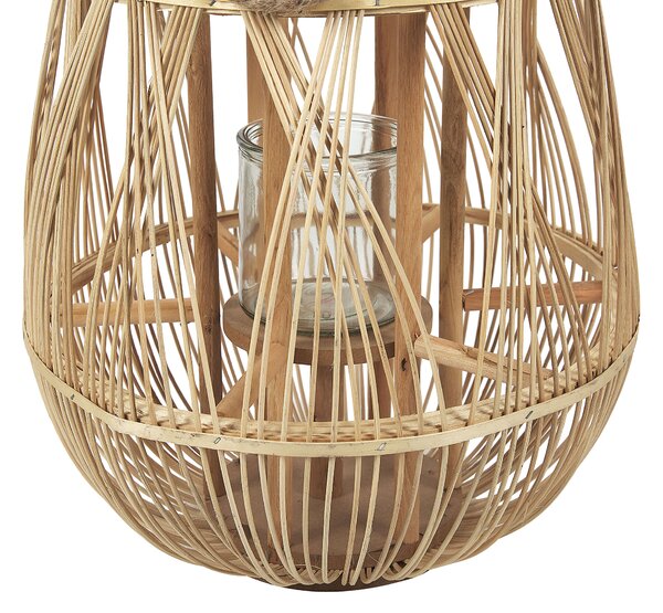 Lampáš svetlé bambusové drevo 77 cm izbový vonkajší so skleneným držiakom na sviečku škandinávsky boho