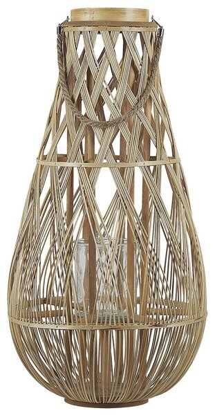 Lampáš svetlé bambusové drevo 77 cm izbový vonkajší so skleneným držiakom na sviečku škandinávsky boho