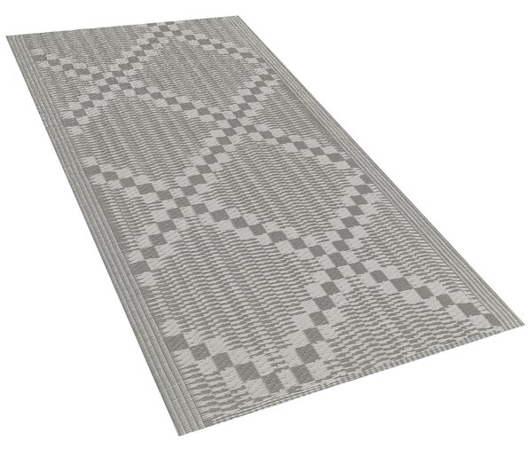Vonkajší koberec sivý 60 x 105 cm žakárový tkaný balkón terasa interiér obývacia izba