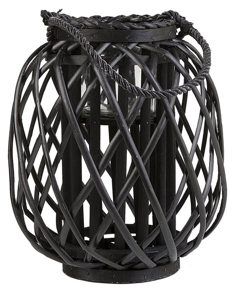 Lampáš na sviečku čierne vŕbové drevo sklo 30 cm interiér exteriér škandinávsky štýl dekorácie
