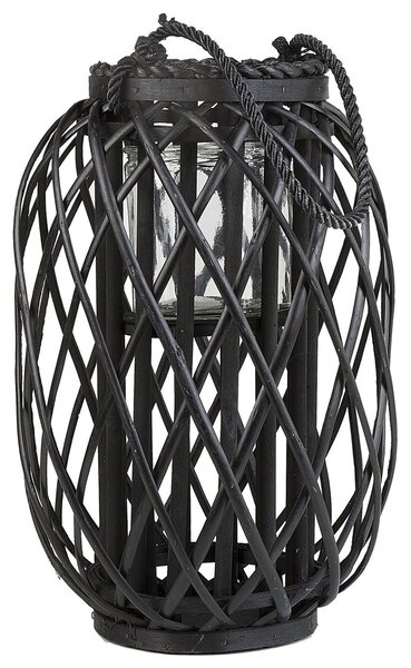 Lampáš na sviečku čierne vŕbové drevo sklo 40 cm interiér exteriér škandinávsky štýl dekorácie
