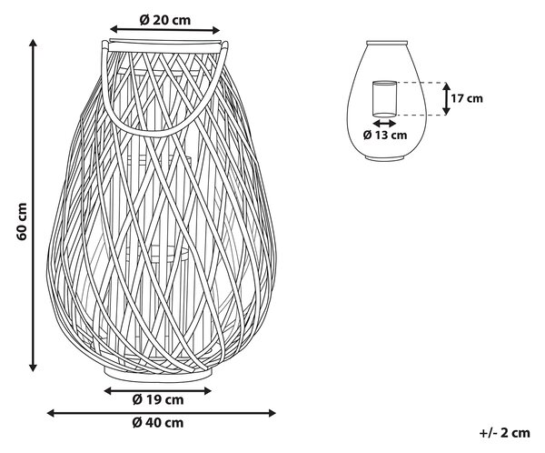 Dekoratívny lampáš tmavohnedý vŕbové drevo sklo 60 cm oválny tvar s rúčkou moderný rustikálny štýl doplnky dekorácie