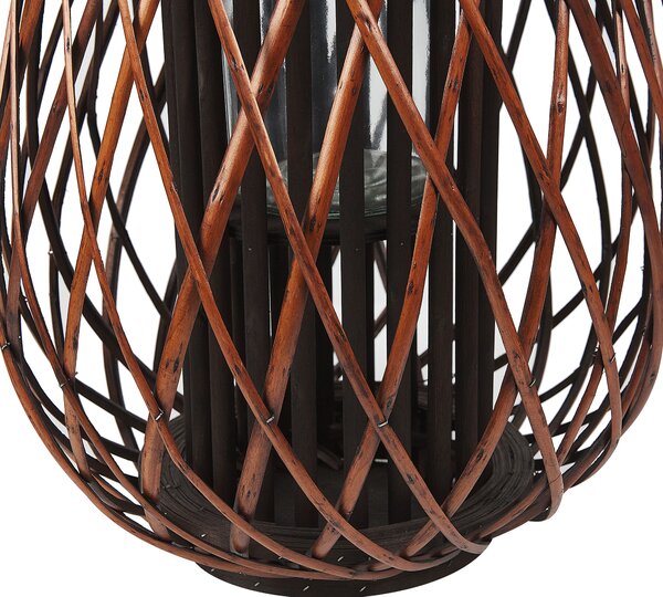 Dekoratívny lampáš tmavohnedý vŕbové drevo sklo 60 cm oválny tvar s rúčkou moderný rustikálny štýl doplnky dekorácie