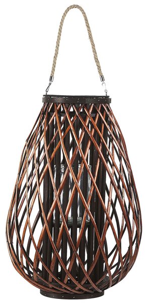 Dekoratívny lampáš tmavohnedý vŕbové drevo sklo 60 cm oválny tvar s rúčkou moderný rustikálny štýl doplnky dekorácie