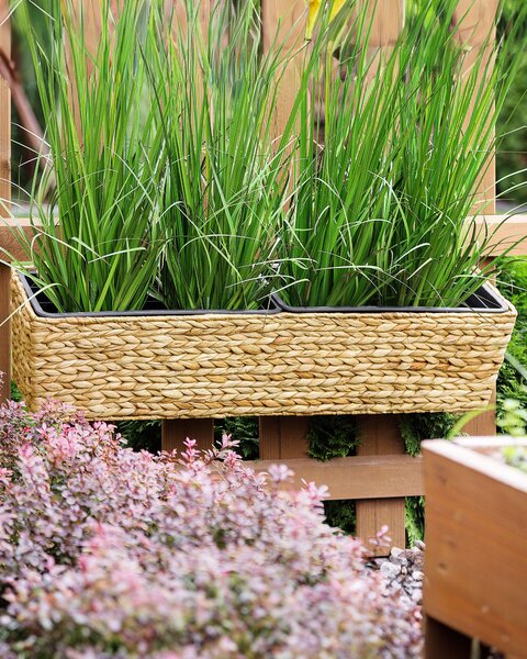 Kvetináč béžový z vodného hyacintu 80 x 20 cm obdĺžnikový syntetická vložka s drenážnymi otvormi