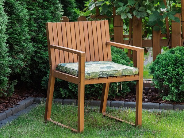 Sedací vankúš na záhradnú stoličku zelený polyester vzor listov odolnosť voči vode šnúrky snímateľný poťah rustikálny štýl