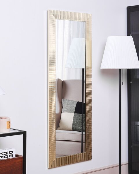 Nástenné zrkadlo zlaté syntetický materiál sklo 50 x 130 cm obdĺžnikový tvar matný povrch moderný štýl
