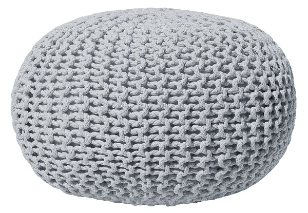 Puf taburetka svetlosivá okrúhla bavlnená 40 x 25 cm pletená podnožka výplň z polystyrénového granulátu
