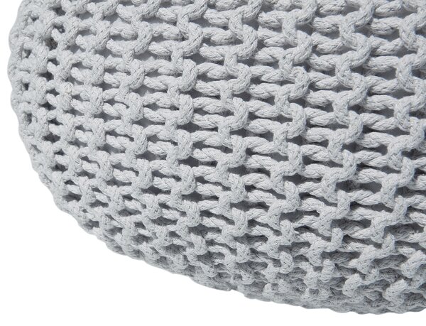 Puf taburetka svetlosivá okrúhla bavlnená 40 x 25 cm pletená podnožka výplň z polystyrénového granulátu