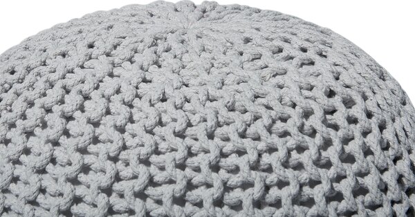 Puf taburetka svetlosivá okrúhla bavlnená 40 x 25 cm pletená podnožka výplň z polystyrénového granulátu