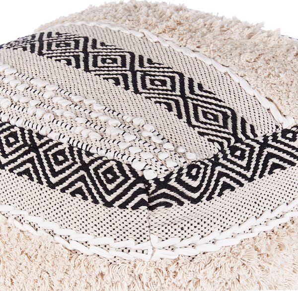 Puf na sedenie svetlobéžový bavlnený čierny 45 x 45 cm geometrický vzor boho dizajn