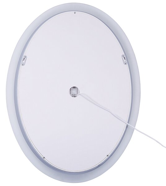 Nástenné zrkadlo s LED svetlom strieborné 60 x 80 cm obdĺžnikové so systémom proti zahmlievaniu kúpeľňa