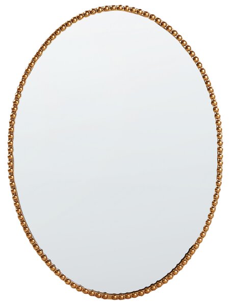 Nástenné zrkadlo zlatá sklo železo 79 x 57 cm oválny tvar ozdobný rám korálky lesklý povrch moderný glamour štýl obývačka spálňa