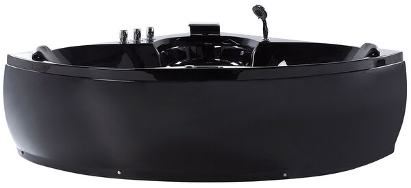 Vírivá rohová vaňa čierna akrylát 205 x 150 cm s LED osvetlením pre 2 osoby masážne trysky opierky hlavy moderný štýl kúpeľňa