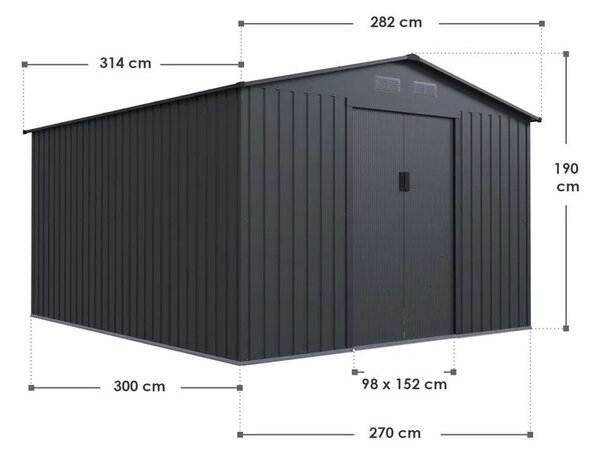 Záhradný domček XXL 282x314x190 cm - antracit