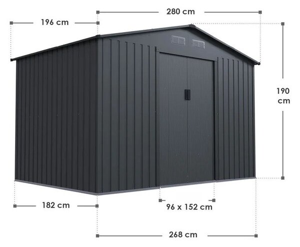 Záhradný domček XL 280x196x190 cm - antracit