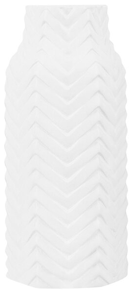 Váza na kvety biela kameninová 32 cm lesklá rebrovaná moderný glamour dizajn