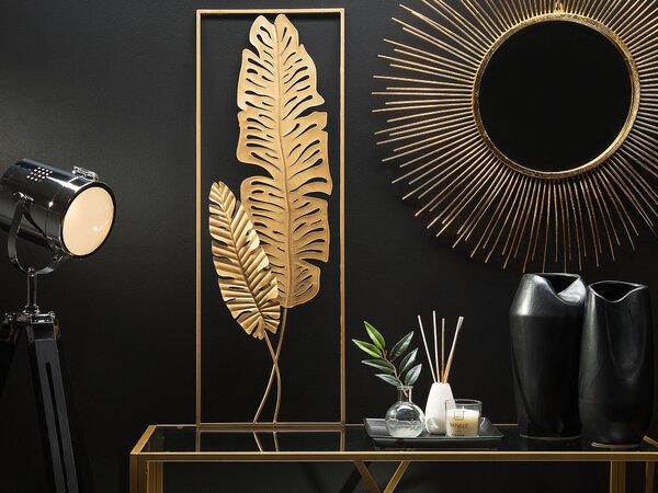 Nástenná dekorácia zlatá 31 x 90 cm v rafinovanom lístkovom obdĺžnikovom modernom tvare