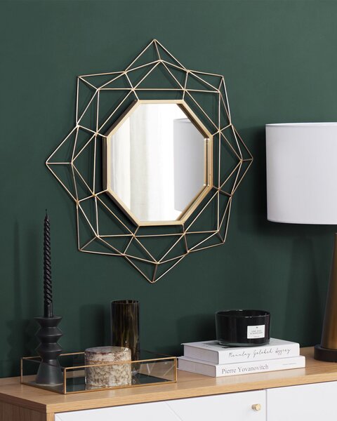 Závesné zrkadlo na stenu zlaté 60 cm okrúhle art deco glamour Hollywood geometrický rám