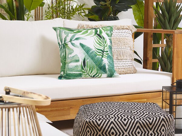 Sada 2 záhradných vankúšov zelená biela polyester 45 x 45 cm štvorcový tvar rastlinný vzor odolnosť voči UV moderný štýl exteriér