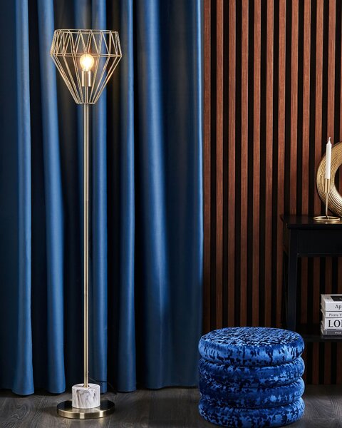 Stojaca lampa biela mosadzná 160 cm kovové tienidlo tvar diamantu okrúhly stojan mramorový vzhľad obývačka spálňa