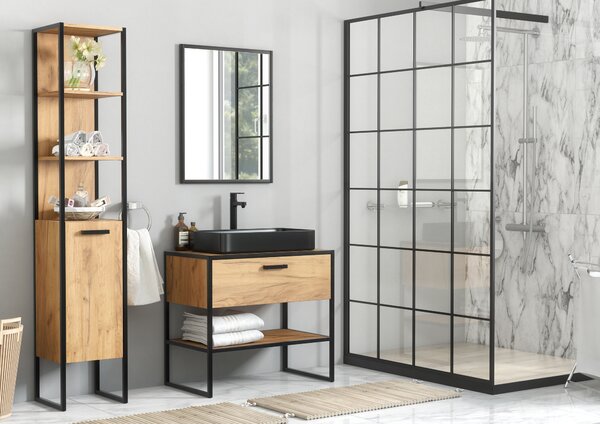 Kúpeľňový nábytok Bradley zostava B, dub Craft + umývadlo + zrkadlo