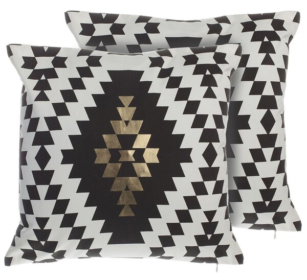 Sada 2 dekoratívnych vankúšov s čiernobielym bavlneným geometrickým diamantovým vzorom 45 x 45 cm do obývačky