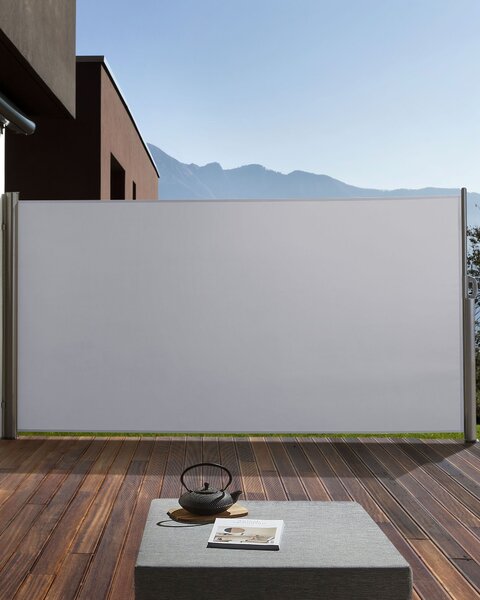 Bočná markíza svetlosivý polyester 160 x 300 cm zaťahovacia látková tieniaca clona strieborný hliníkový rám