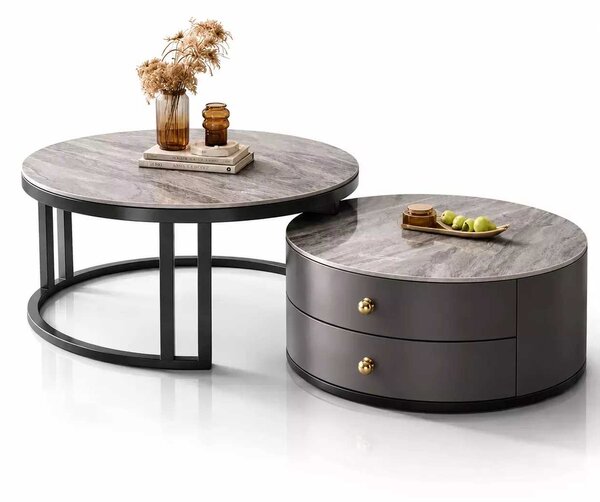 LuxuryForm DESIGN Konferenčný stolík ORION 70 × 70 / 50 × 50 cm – sivý / sivý mramor (set 2 ks)