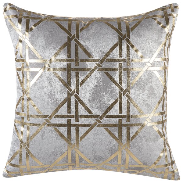 Sada 2 dekoratívnych vankúšov sivá so zlatým geometrickým vzorom 45 x 45 cm fóliová potlač glamour doplnky