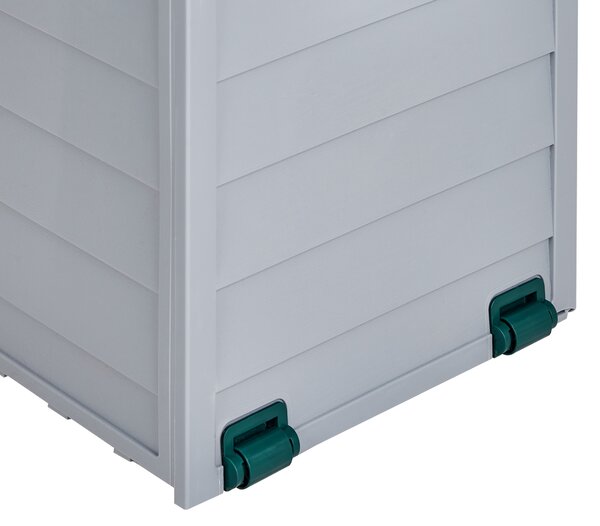 Záhradný úložný box béžová zelená plast 112 x 50 cm s úchytkami na kolieskach krabica na náradie exteriér