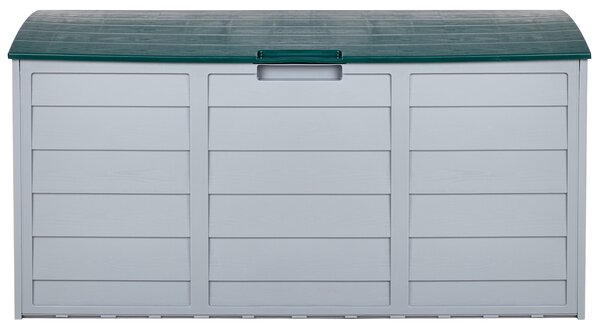 Záhradný úložný box béžová zelená plast 112 x 50 cm s úchytkami na kolieskach krabica na náradie exteriér