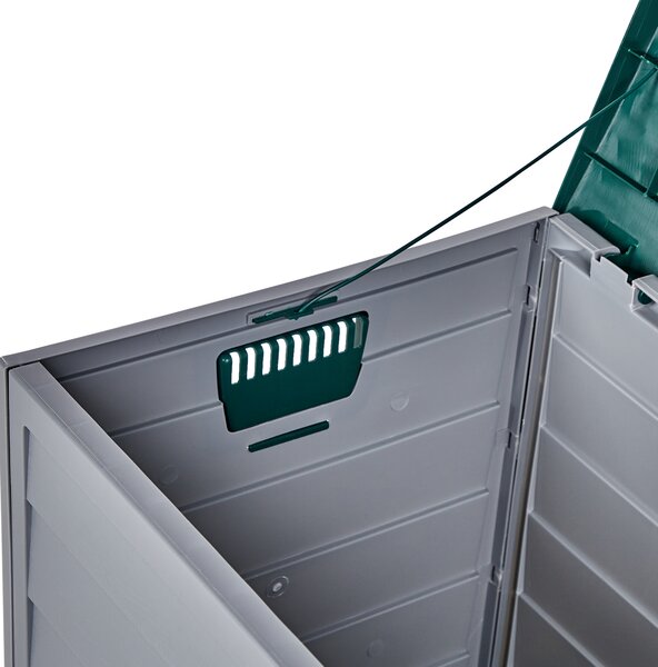 Záhradný úložný box béžová zelená plast 112 x 50 cm s úchytkami na kolieskach krabica na náradie exteriér