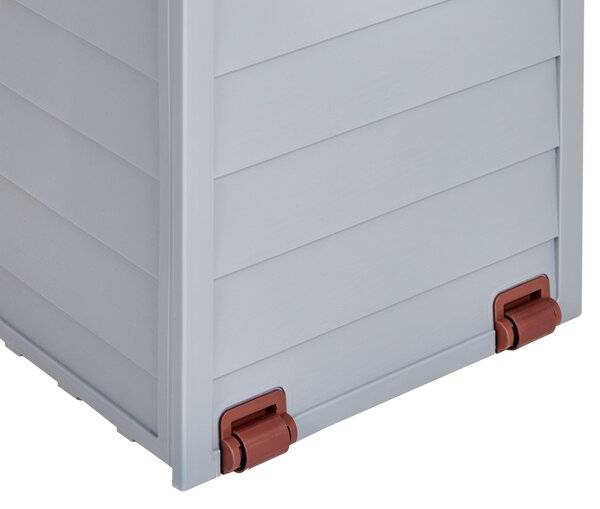 Záhradný úložný box béžová hnedá plast 112 x 50 cm s úchytkami na kolieskach krabica na náradie exteriér