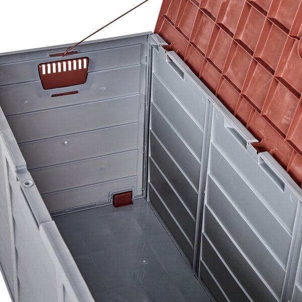 Záhradný úložný box béžová hnedá plast 112 x 50 cm s úchytkami na kolieskach krabica na náradie exteriér