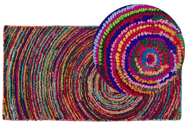 Koberec viacfarebný s bavlnou 80 x 150 cm obdĺžnikový abstraktný vzor ručne tkaný boho štýl
