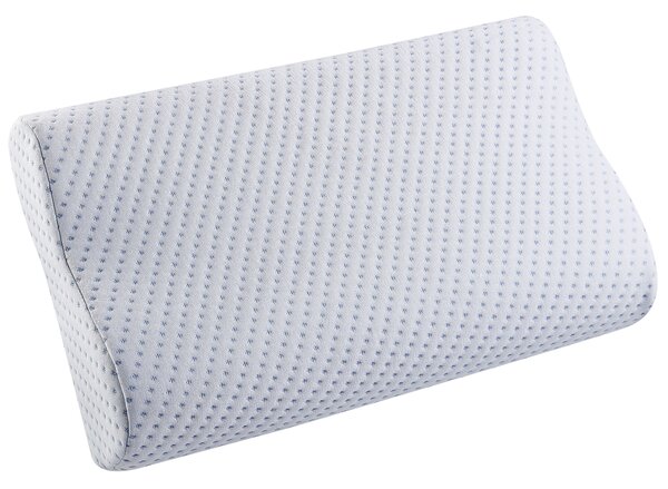 Vankúš biela modrá pamäťová pena 50 x 30 cm obdĺžnikový tvar vysoký profil spálňa