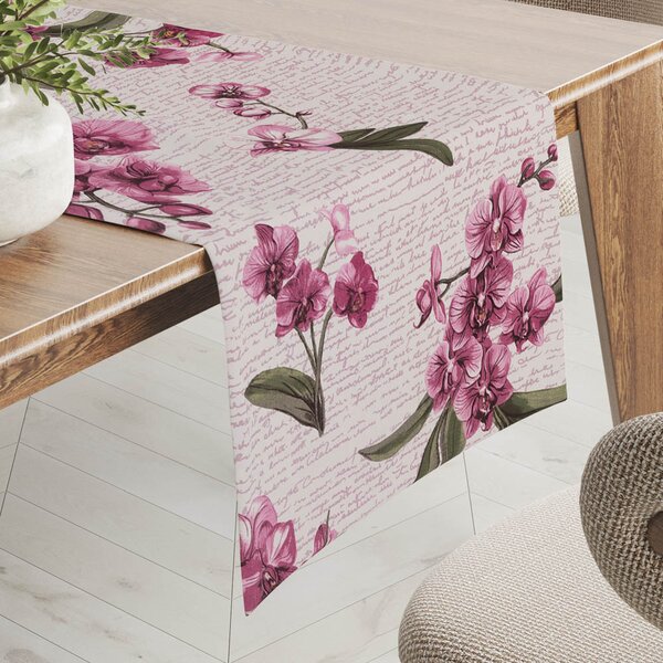Biante Bavlnený behúň na stôl Sandra SA-635 Ružovofialové orchidey na bielom 20x120 cm