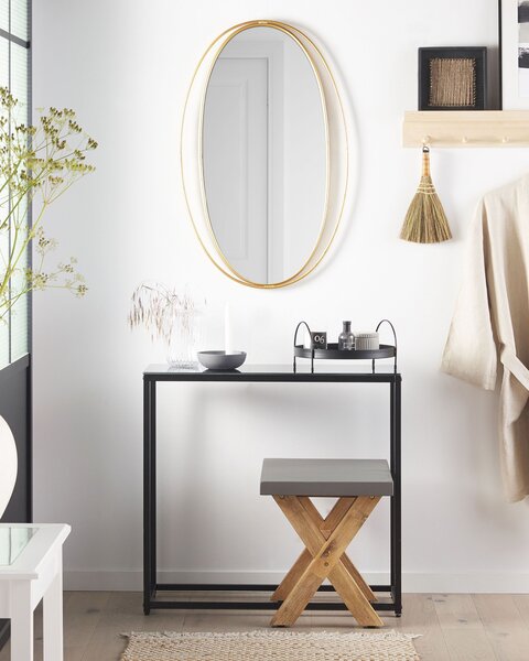 Nástenné zrkadlo zlatá oceľ sklo 90 x 55 cm oválny tvar art deco glamour štýl obývačka spálňa