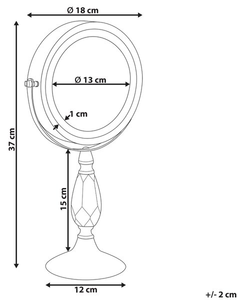 Kozmetické zrkadlo zlatý kovový rám ø 13 cm s LED osvetlením 1 x / 5 x zväčšenie obojstranné kúpeľňa spálňa