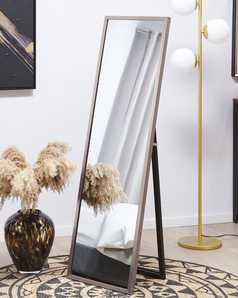 Stojace zrkadlo strieborné obdĺžnikový rám 40 x 140 cm vysoké so stojanom moderný dizajn