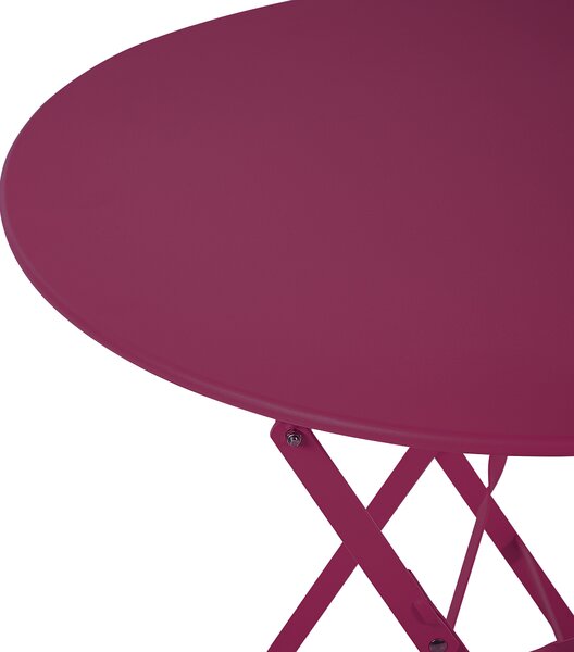 3-dielna bistro sada bordová kovová skladacie stoličky okrúhly skladací stolík lamelový dizajn balkón terasa