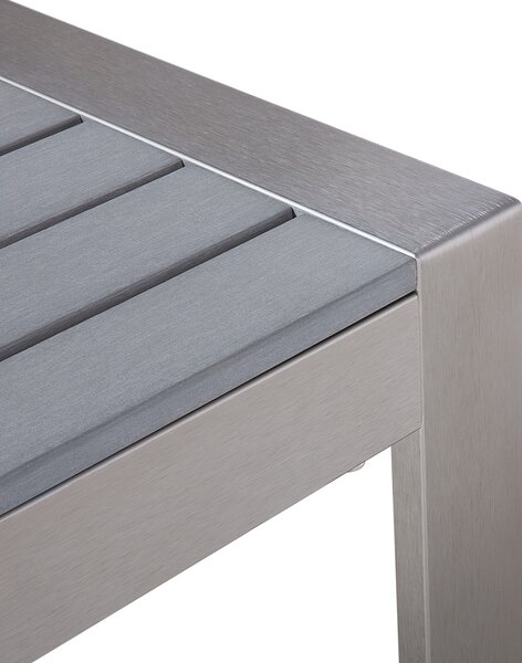 Záhradný konferenčný stolík svetlosivá hliník 90 x 50 cm kovový rám vrchná doska zo syntetického materiálu moderný štýl exteriér