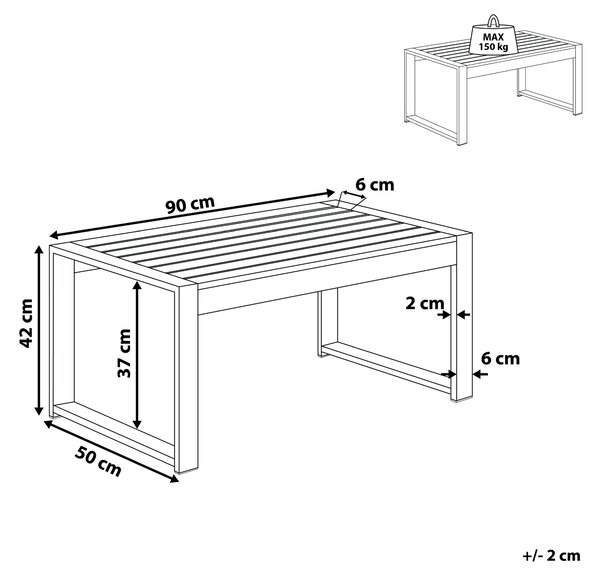 Záhradný konferenčný stolík svetlosivá hliník 90 x 50 cm kovový rám vrchná doska zo syntetického materiálu moderný štýl exteriér